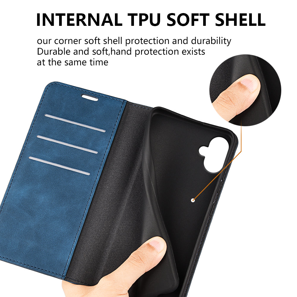 For Samsung Galaxy A06 Case Skin-Touch Leather Wallet Phone Cover - Blue