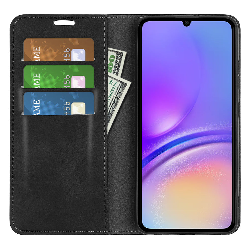 For Samsung Galaxy A06 Case Skin-Touch Leather Wallet Phone Cover - Black