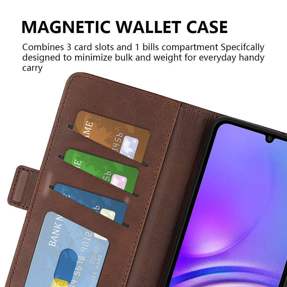 For Samsung Galaxy A06 Stand Case Calf Texture Leather Wallet Phone Cover - Brown