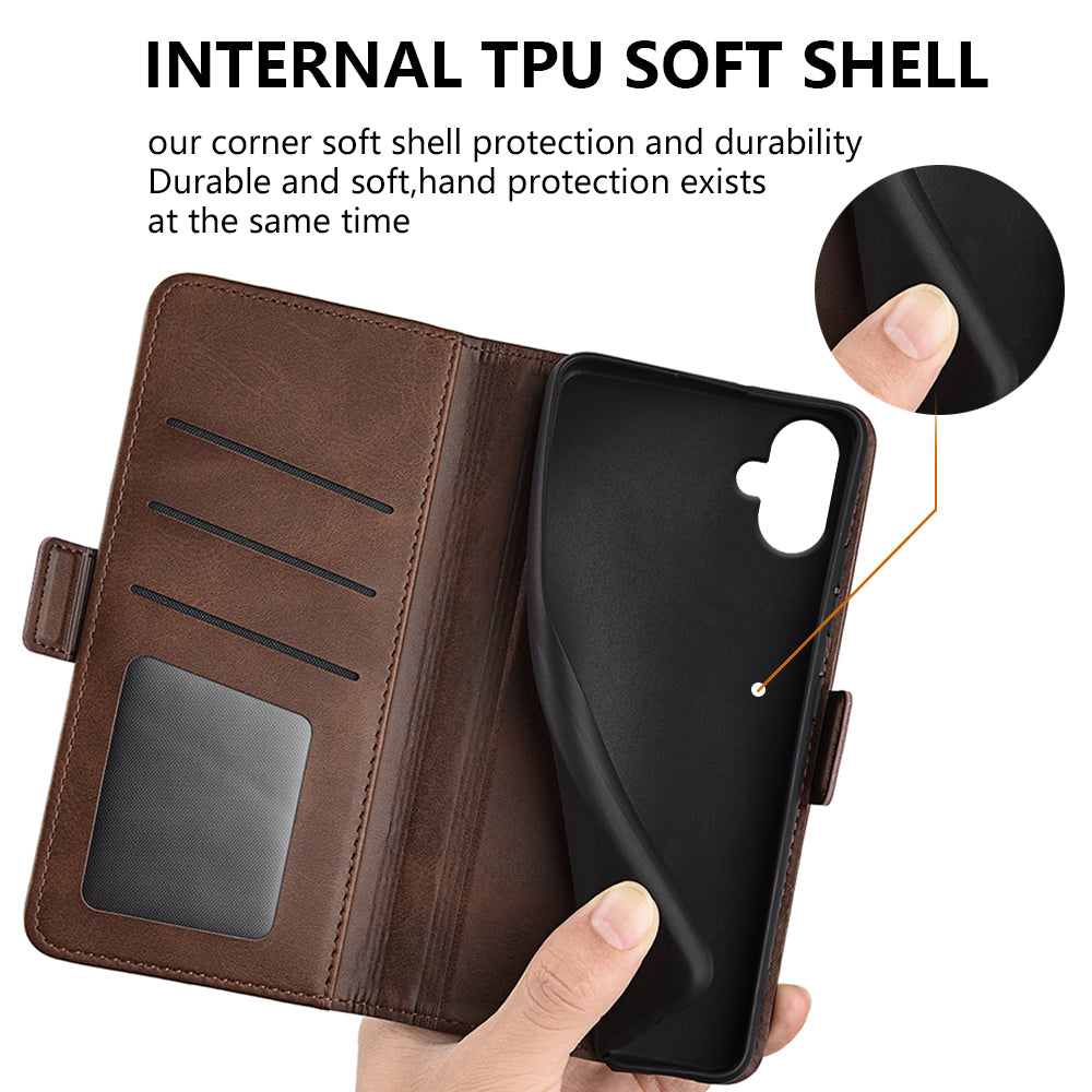 For Samsung Galaxy A06 Stand Case Calf Texture Leather Wallet Phone Cover - Brown
