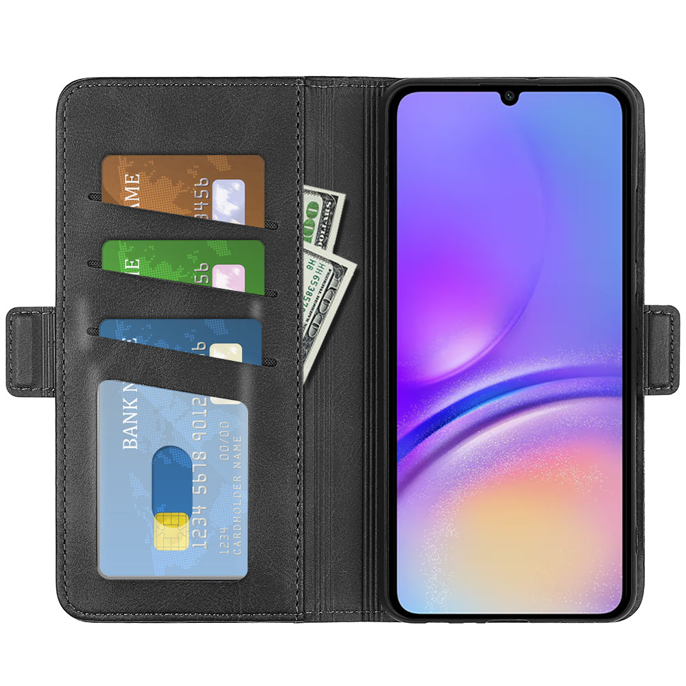 For Samsung Galaxy A06 Stand Case Calf Texture Leather Wallet Phone Cover - Black