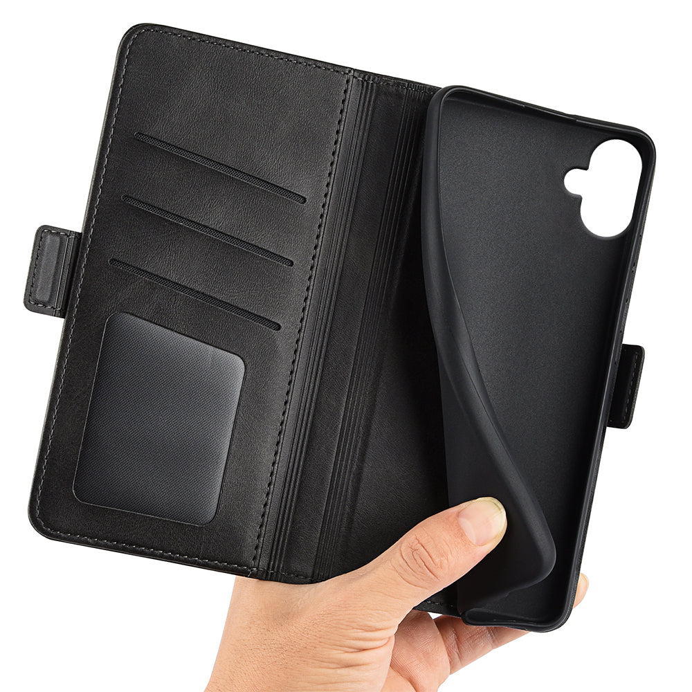 For Samsung Galaxy A06 Stand Case Calf Texture Leather Wallet Phone Cover - Black