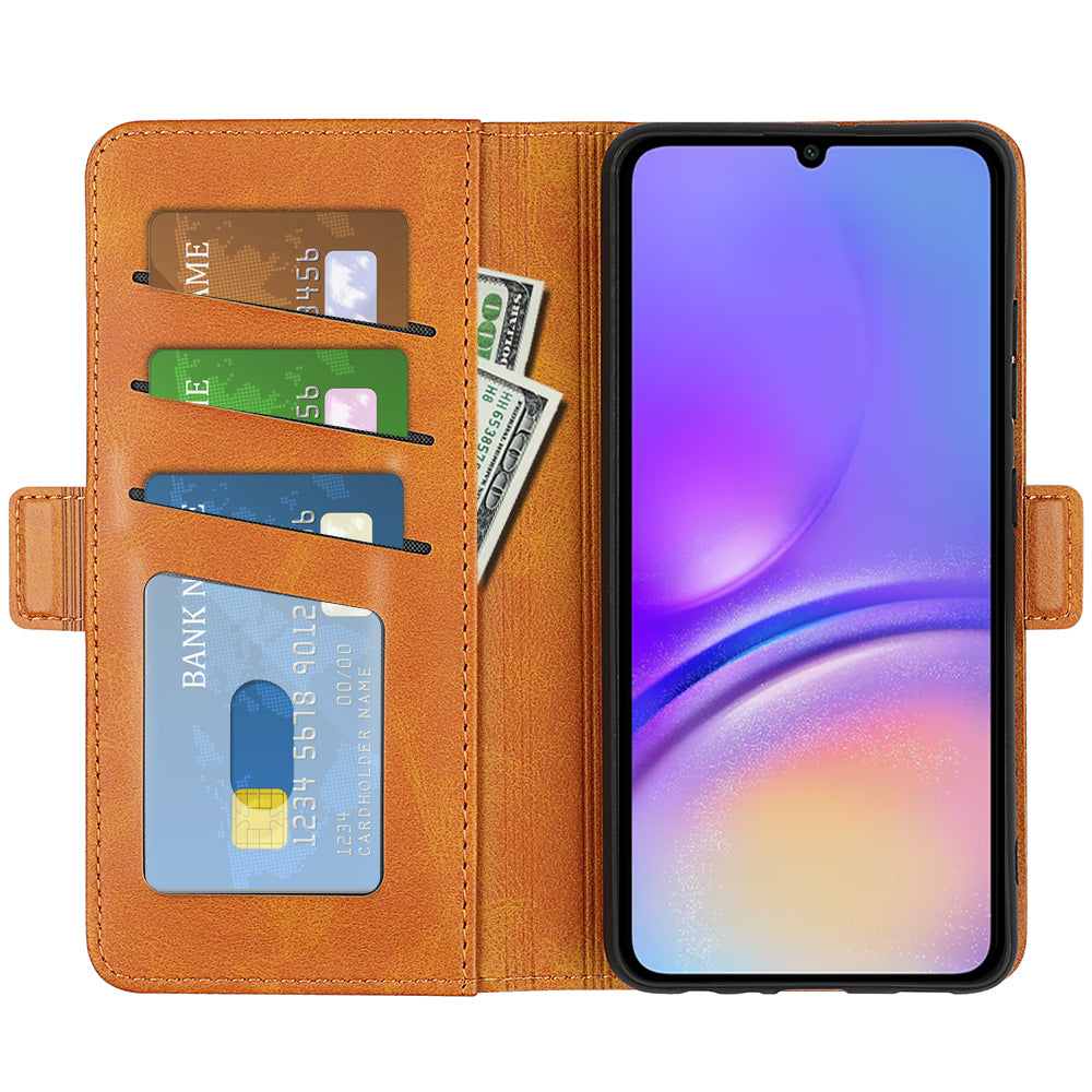 For Samsung Galaxy A06 Stand Case Calf Texture Leather Wallet Phone Cover - Yellow