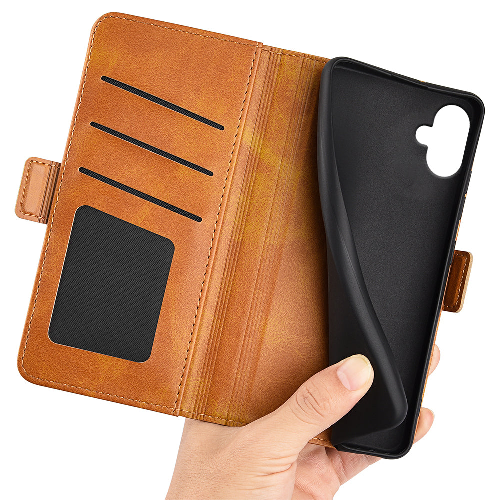 For Samsung Galaxy A06 Stand Case Calf Texture Leather Wallet Phone Cover - Yellow