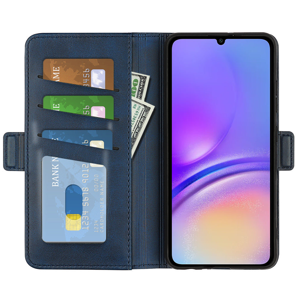 For Samsung Galaxy A06 Stand Case Calf Texture Leather Wallet Phone Cover - Blue