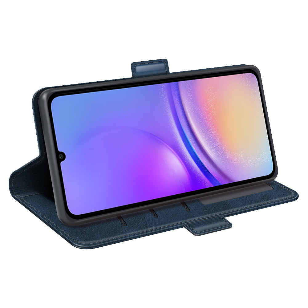 For Samsung Galaxy A06 Stand Case Calf Texture Leather Wallet Phone Cover - Blue