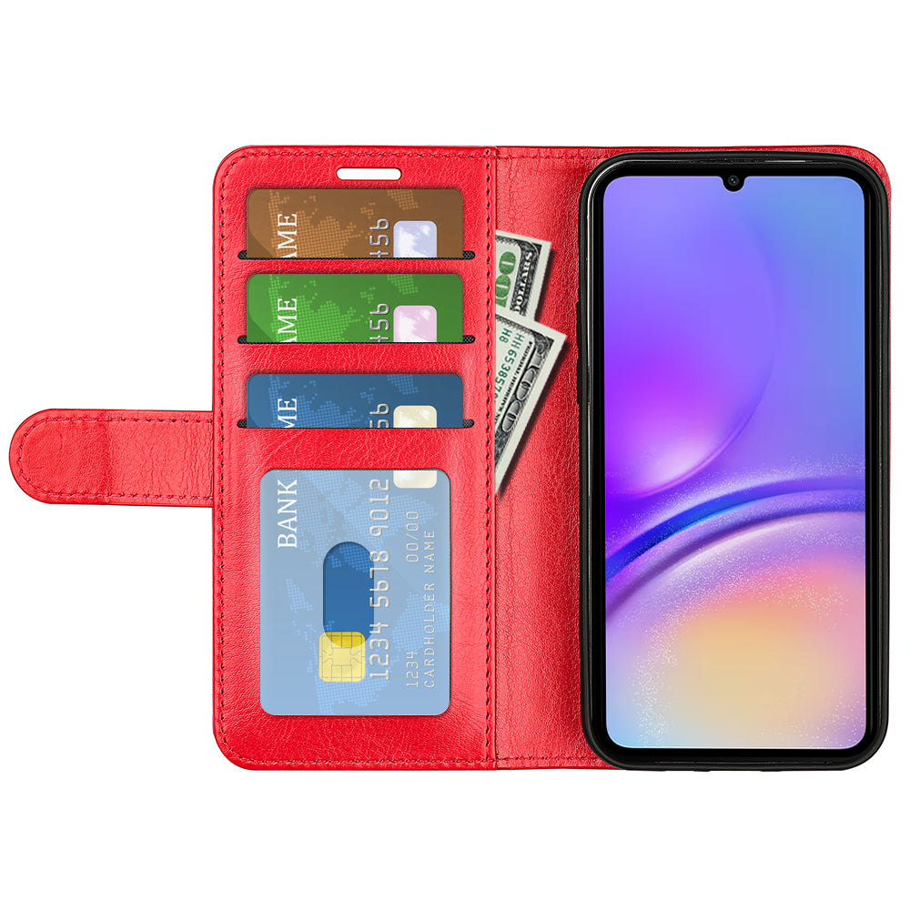 For Samsung Galaxy A06 Wallet Case Crazy Horse Texture Stand Leather Phone Cover - Red