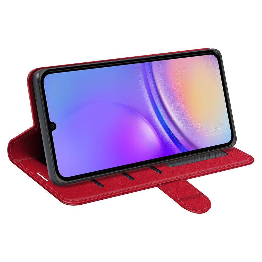 For Samsung Galaxy A06 Wallet Case Crazy Horse Texture Stand Leather Phone Cover - Red