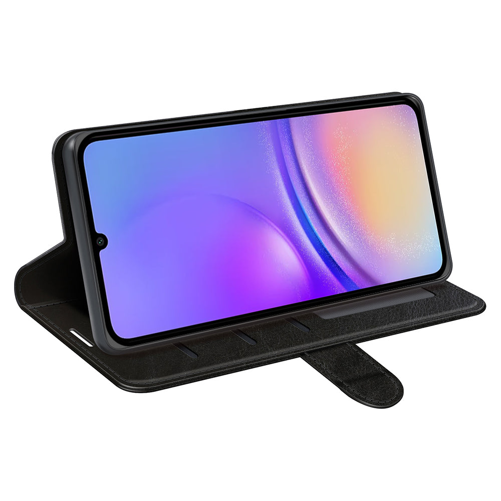 For Samsung Galaxy A06 Wallet Case Crazy Horse Texture Stand Leather Phone Cover - Black