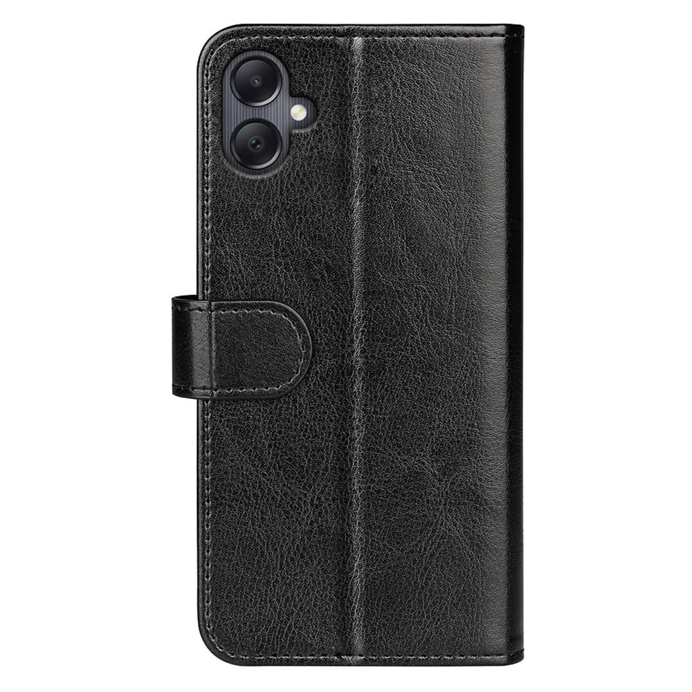 For Samsung Galaxy A06 Wallet Case Crazy Horse Texture Stand Leather Phone Cover - Black