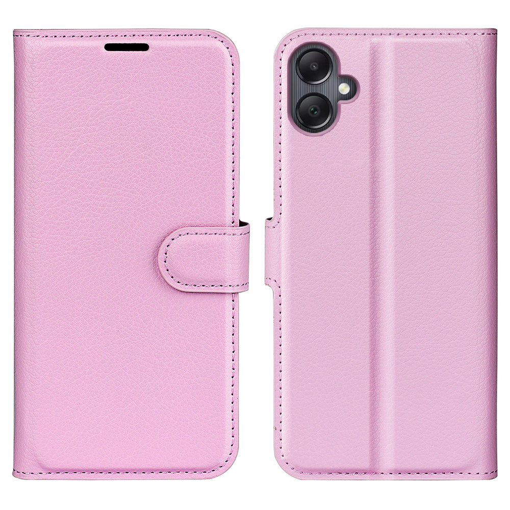For Samsung Galaxy A06 Case Litchi Texture Shockproof Leather Wallet Phone Cover - Pink