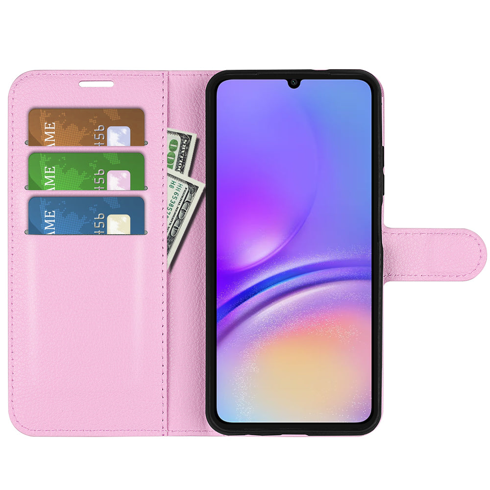 For Samsung Galaxy A06 Case Litchi Texture Shockproof Leather Wallet Phone Cover - Pink