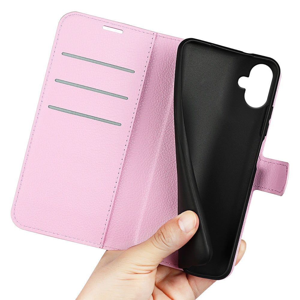 For Samsung Galaxy A06 Case Litchi Texture Shockproof Leather Wallet Phone Cover - Pink