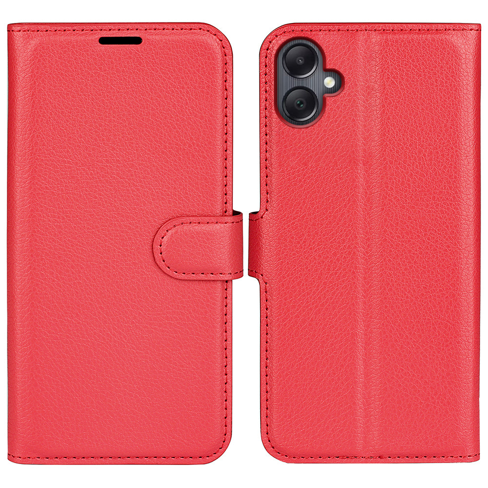 For Samsung Galaxy A06 Case Litchi Texture Shockproof Leather Wallet Phone Cover - Red