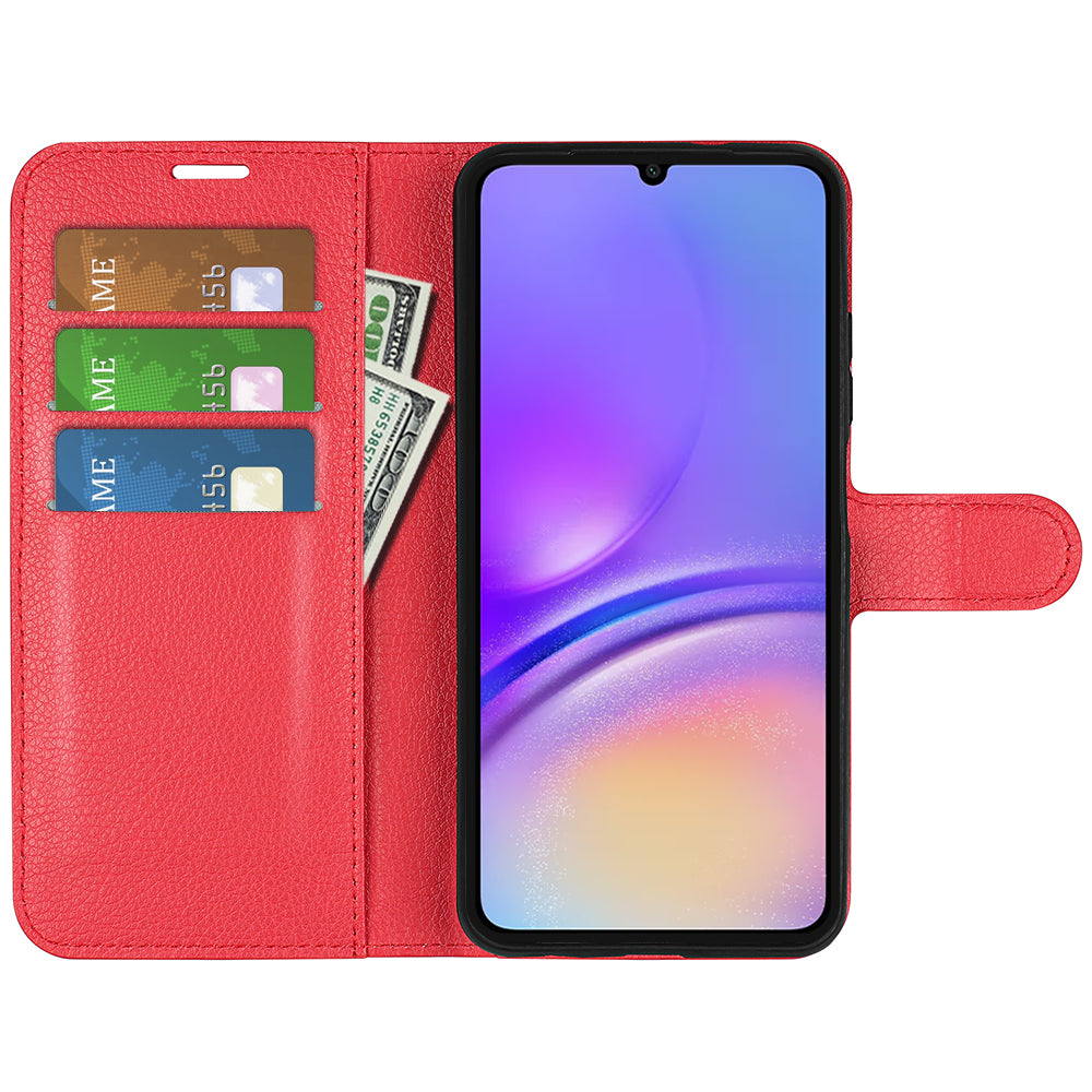 For Samsung Galaxy A06 Case Litchi Texture Shockproof Leather Wallet Phone Cover - Red