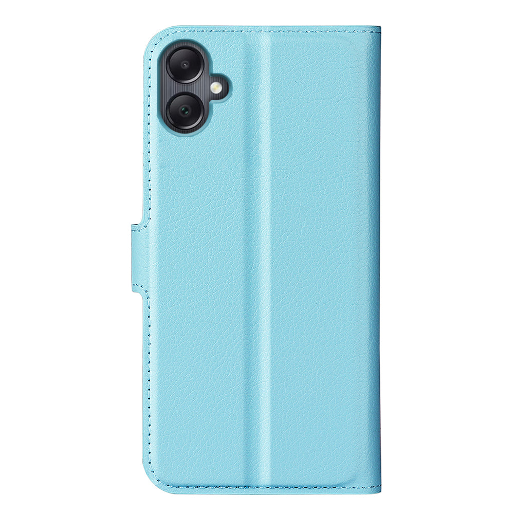 For Samsung Galaxy A06 Case Litchi Texture Shockproof Leather Wallet Phone Cover - Blue