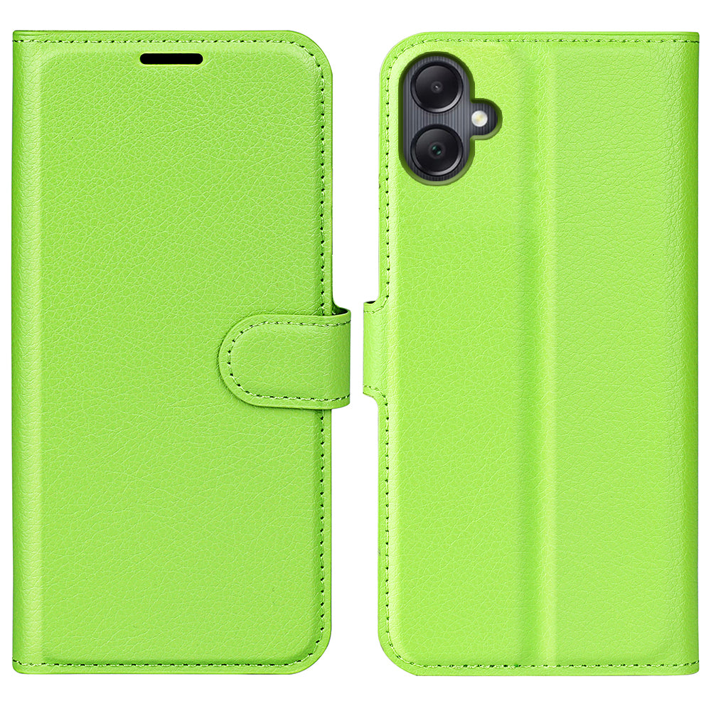 For Samsung Galaxy A06 Case Litchi Texture Shockproof Leather Wallet Phone Cover - Green