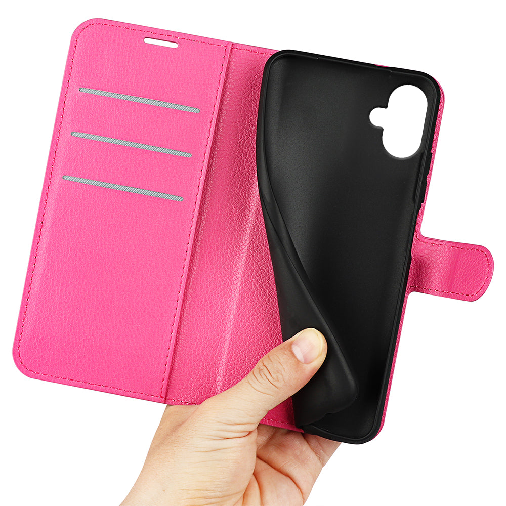 For Samsung Galaxy A06 Case Litchi Texture Shockproof Leather Wallet Phone Cover - Rose