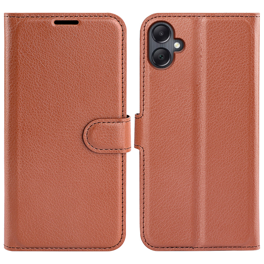 For Samsung Galaxy A06 Case Litchi Texture Shockproof Leather Wallet Phone Cover - Brown