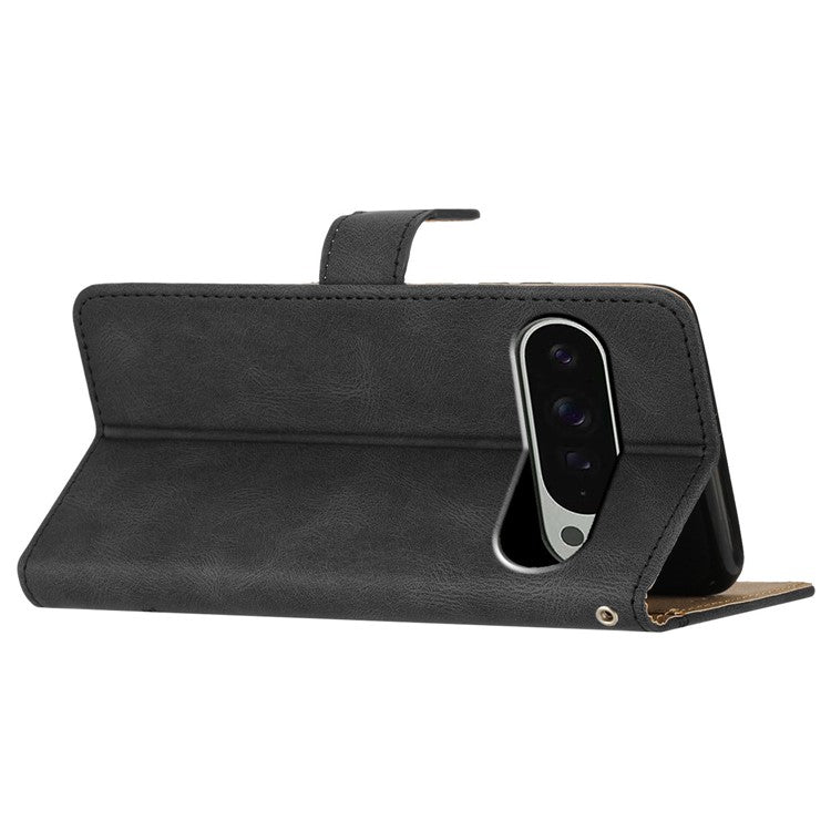 For Google Pixel 9 / 9 Pro Case Crazy Horse Texture PU Leather Wallet Stand Phone Cover - Black