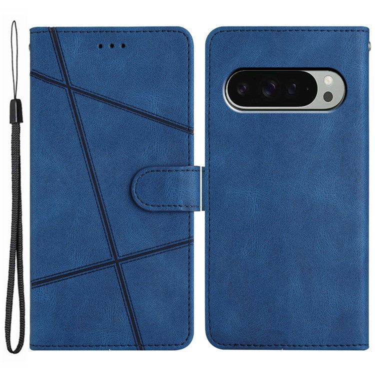 For Google Pixel 9 / 9 Pro Case Crazy Horse Texture PU Leather Wallet Stand Phone Cover - Blue