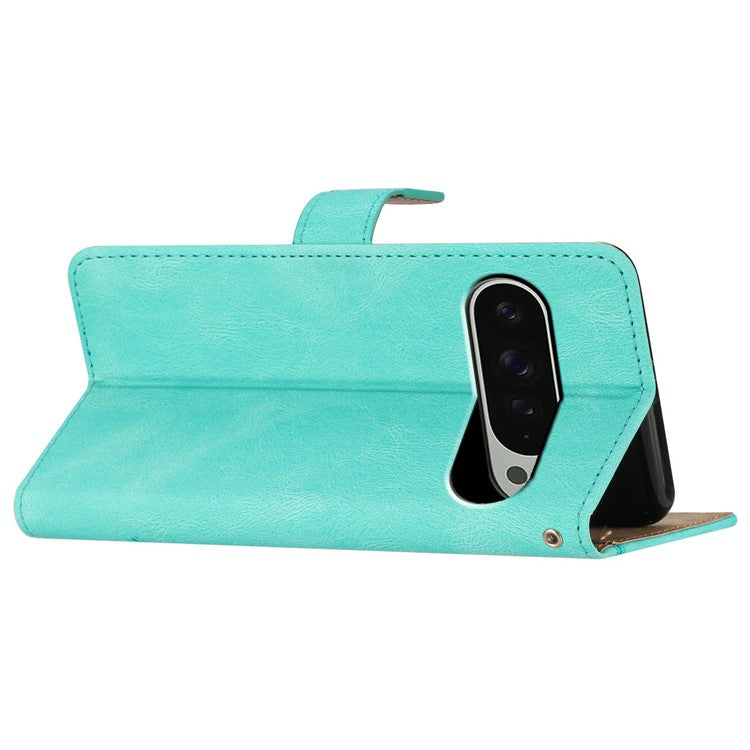 For Google Pixel 9 Pro XL Case Crazy Horse Texture PU Leather Wallet Stand Phone Cover - Green