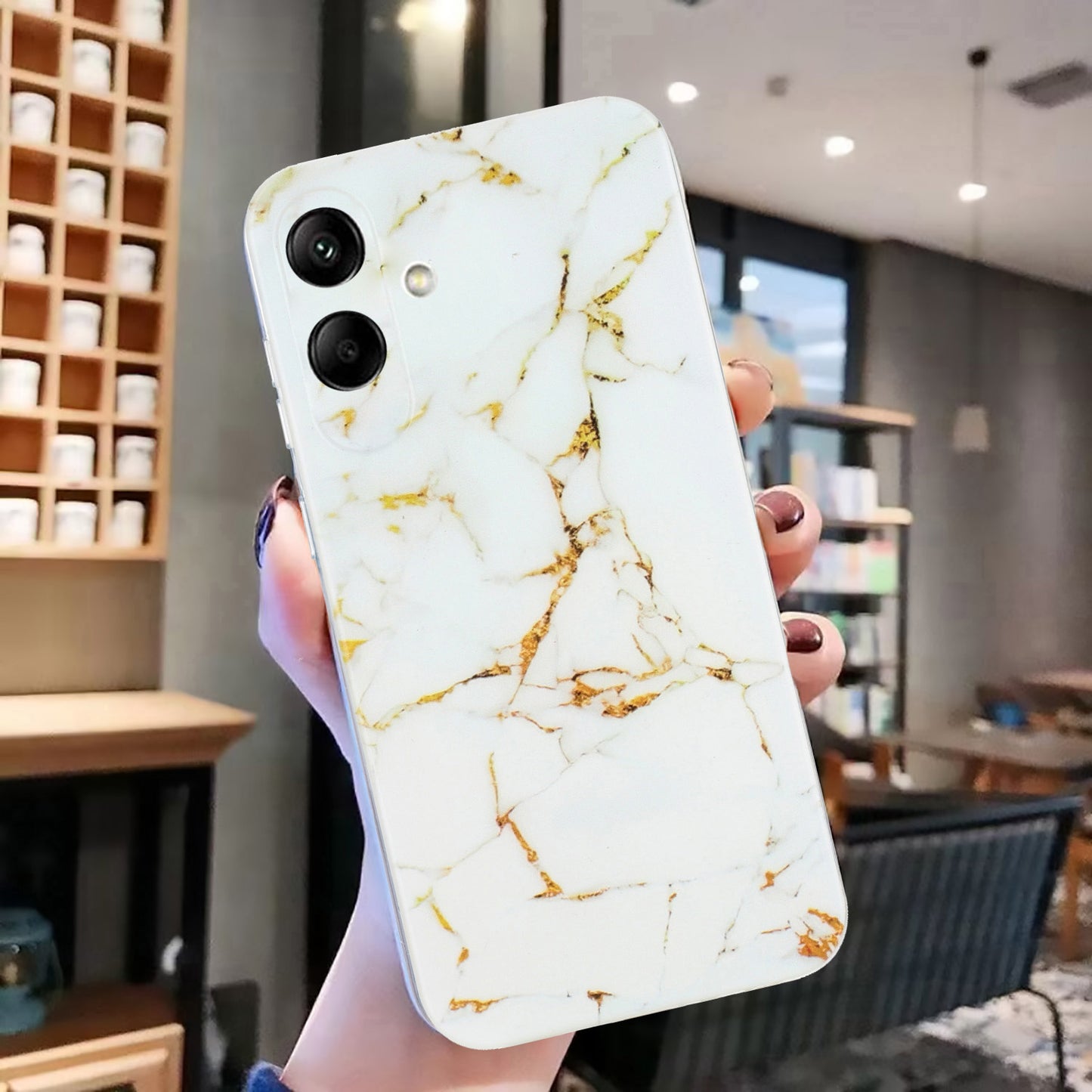 For Samsung Galaxy A06 Case Flexible TPU Marble Pattern Phone Cover - White
