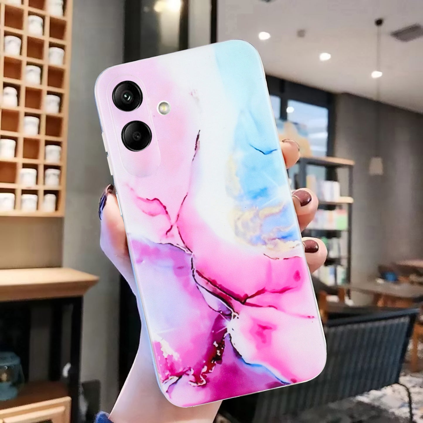 For Samsung Galaxy A06 Case Flexible TPU Marble Pattern Phone Cover - Pink / Blue