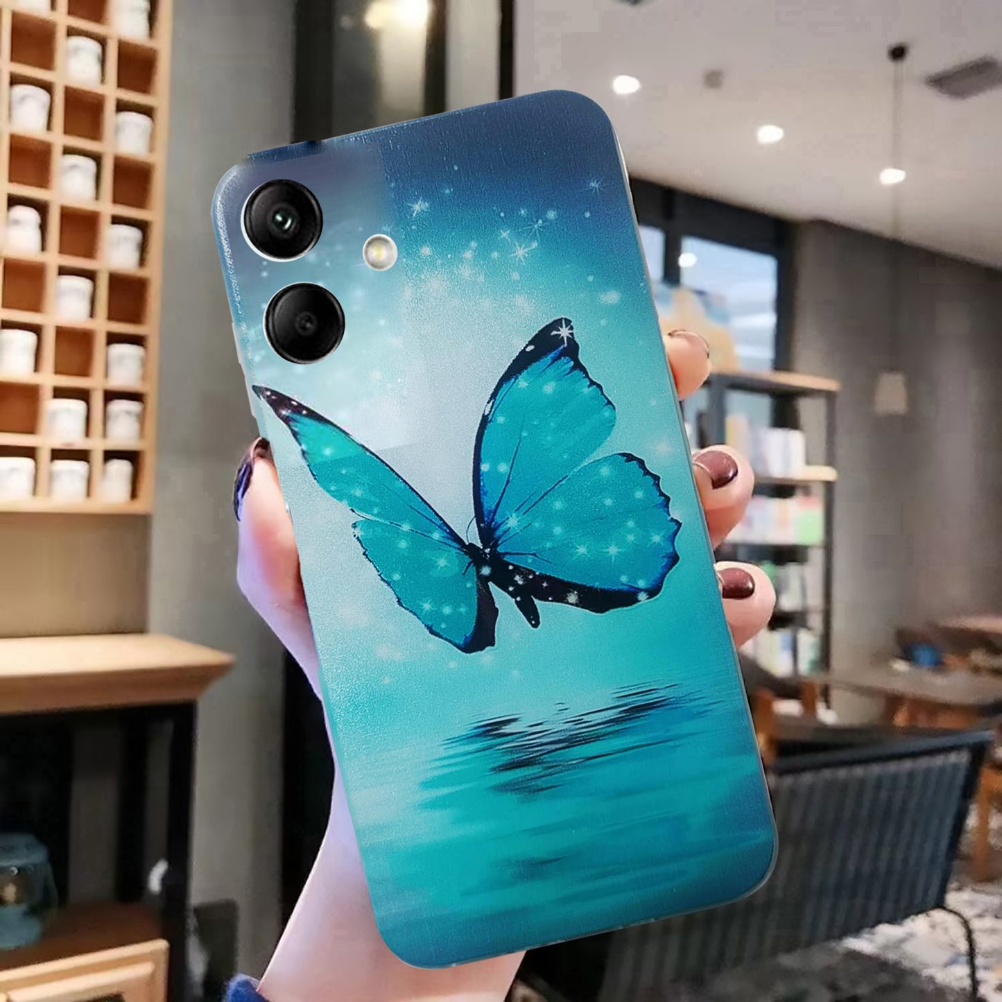 For Samsung Galaxy A06 Case Pattern Printing Cell Phone TPU Back Cover - Blue Butterfly