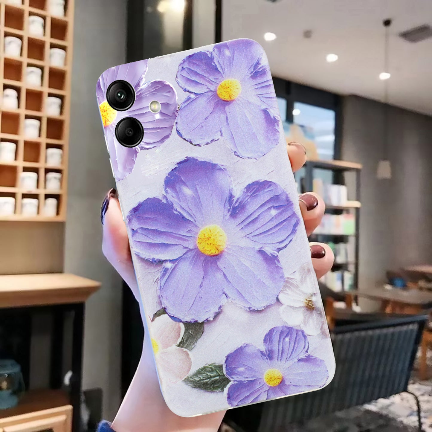 For Samsung Galaxy A06 Case Pattern Printing Soft TPU Back Phone Cover - Purple Flower