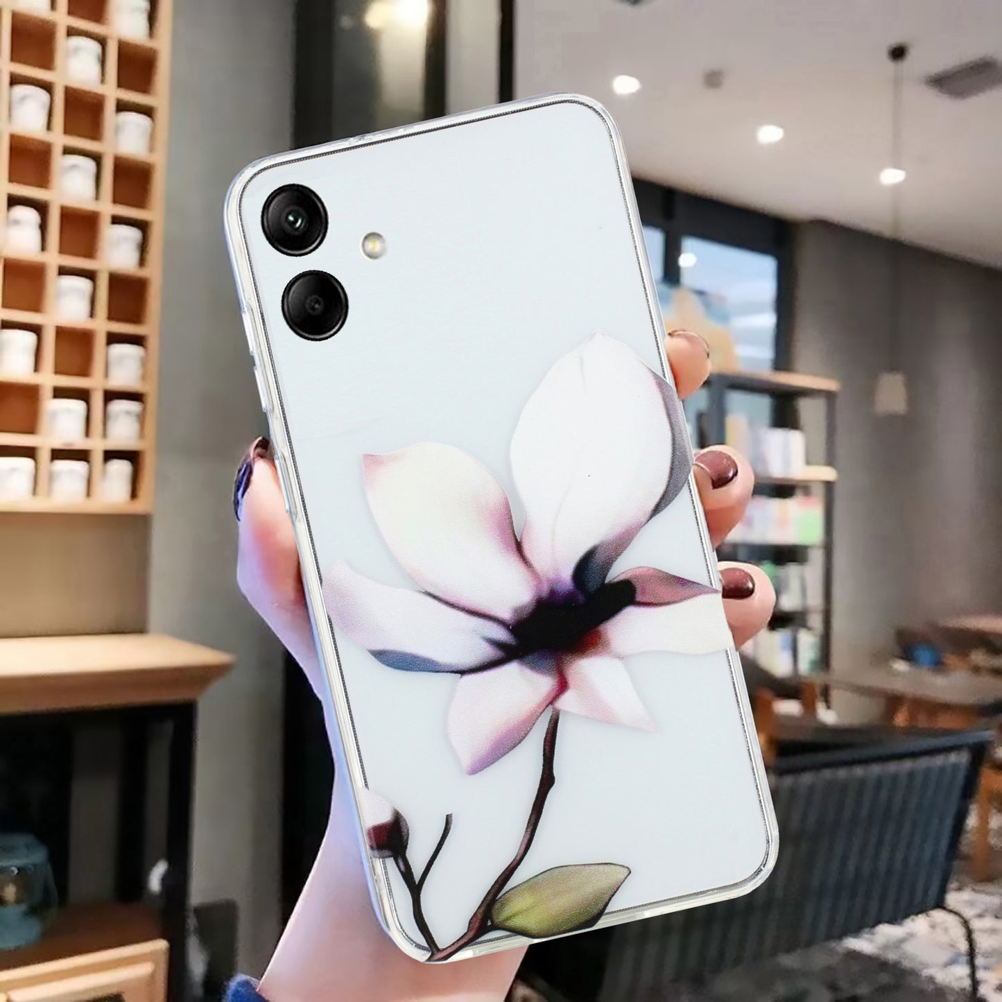 For Samsung Galaxy A06 Case Pattern Printing Soft TPU Back Phone Cover - White Flower