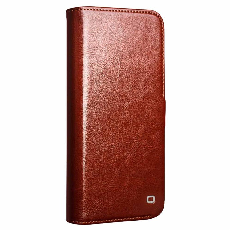 QIALINO For iPhone 16 Plus Case TPU+Genuine Cow Leather Wallet Phone Cover - Brown