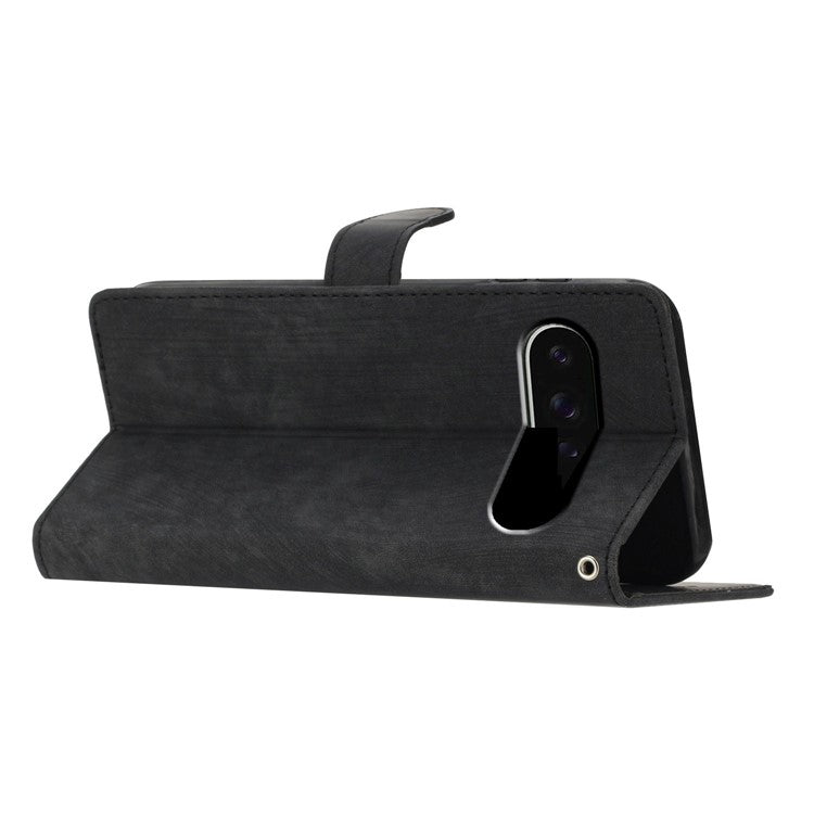 For Google Pixel 9 / 9 Pro Case with Card Clots Skin-Touch PU Leather Phone Cover Stand - Black