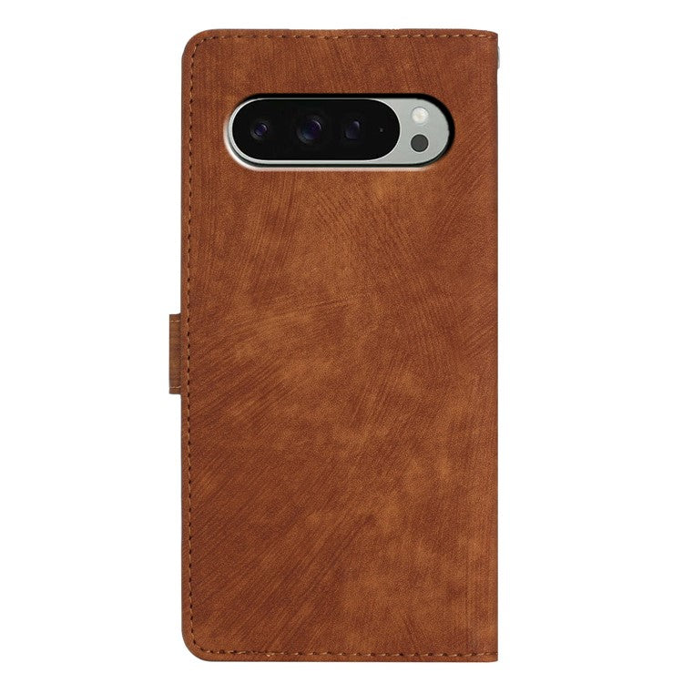 For Google Pixel 9 / 9 Pro Case with Card Clots Skin-Touch PU Leather Phone Cover Stand - Brown