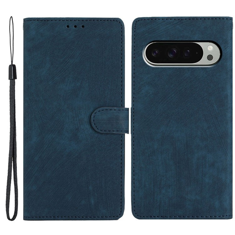 For Google Pixel 9 / 9 Pro Case with Card Clots Skin-Touch PU Leather Phone Cover Stand - Blue