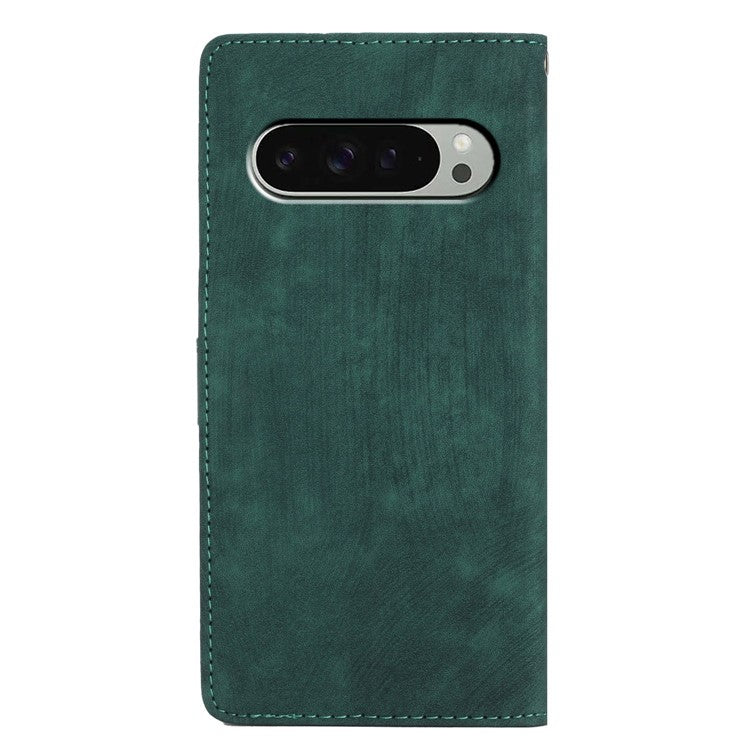 For Google Pixel 9 / 9 Pro Case with Card Clots Skin-Touch PU Leather Phone Cover Stand - Green