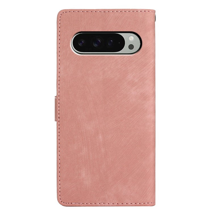 For Google Pixel 9 / 9 Pro Case with Card Clots Skin-Touch PU Leather Phone Cover Stand - Pink