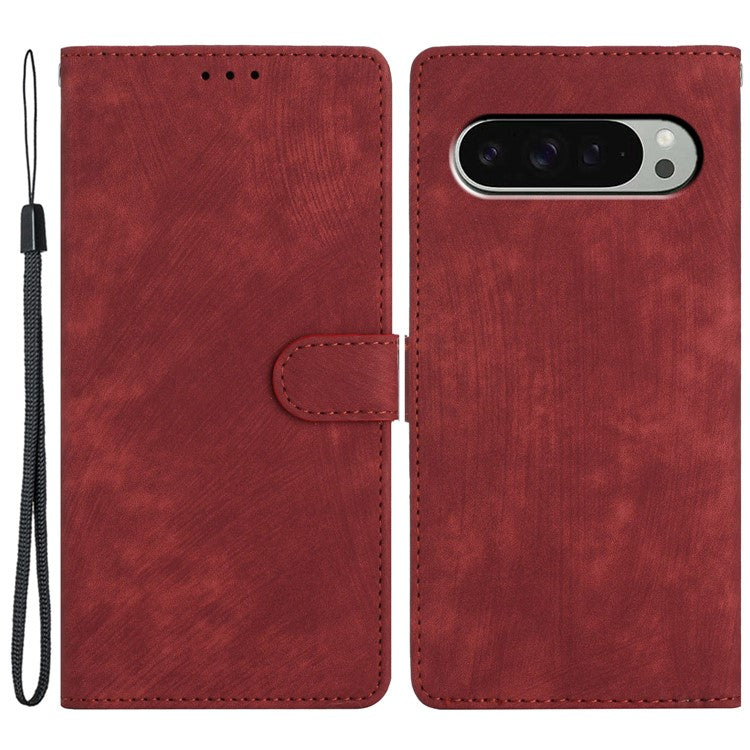For Google Pixel 9 / 9 Pro Case with Card Clots Skin-Touch PU Leather Phone Cover Stand - Red
