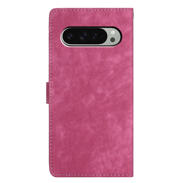 For Google Pixel 9 / 9 Pro Case with Card Clots Skin-Touch PU Leather Phone Cover Stand - Rose