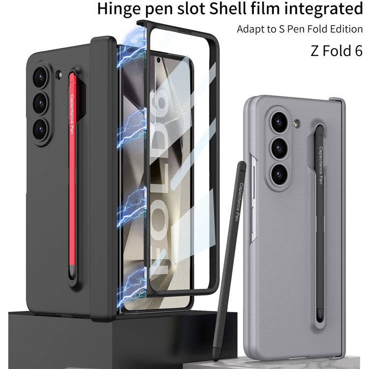 GKK For Samsung Galaxy Z Fold6 5G Case Magnetic Hinge Protector PC Phone Cover with Screen Film, Pencil - Grey / Black