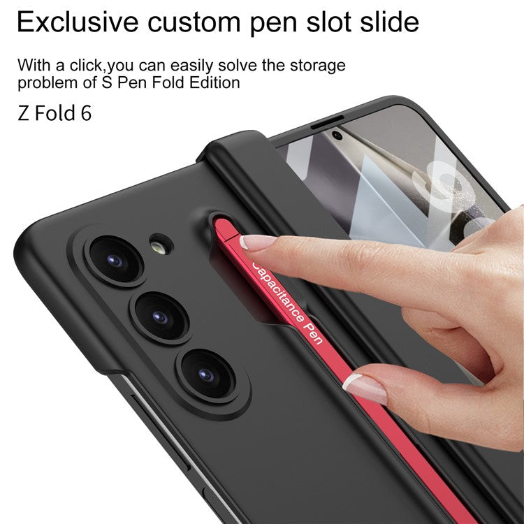 GKK For Samsung Galaxy Z Fold6 5G Case Magnetic Hinge Protector PC Phone Cover with Screen Film, Pencil - Grey / Black