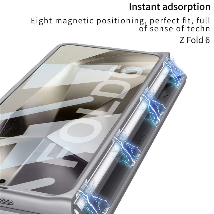 GKK For Samsung Galaxy Z Fold6 5G Case Magnetic Hinge Protector PC Phone Cover with Screen Film, Pencil - Grey / Black