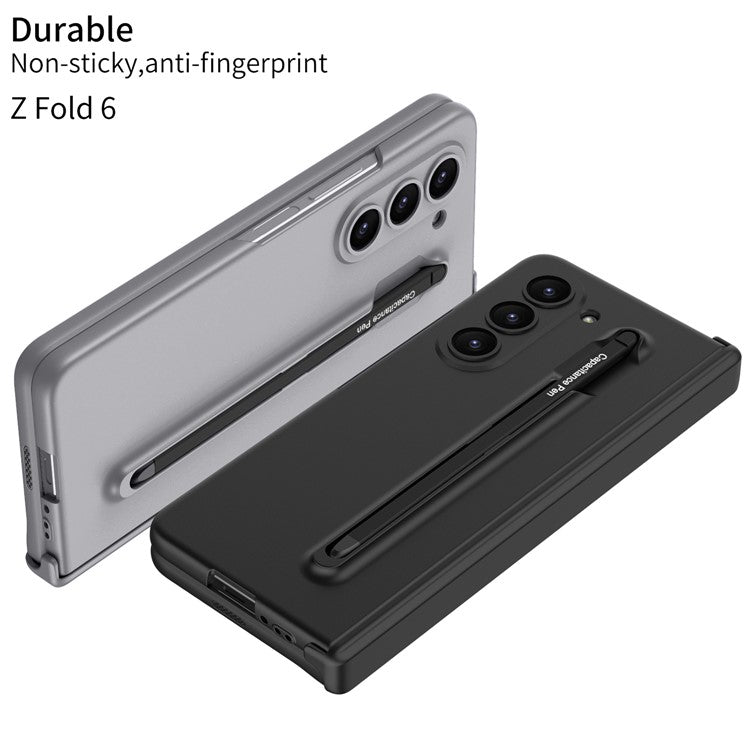 GKK For Samsung Galaxy Z Fold6 5G Case Magnetic Hinge Protector PC Phone Cover with Screen Film, Pencil - Grey / Black