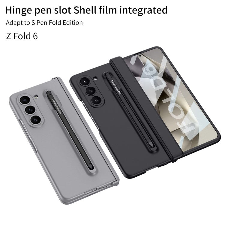 GKK For Samsung Galaxy Z Fold6 5G Case Magnetic Hinge Protector PC Phone Cover with Screen Film, Pencil - Grey / Black