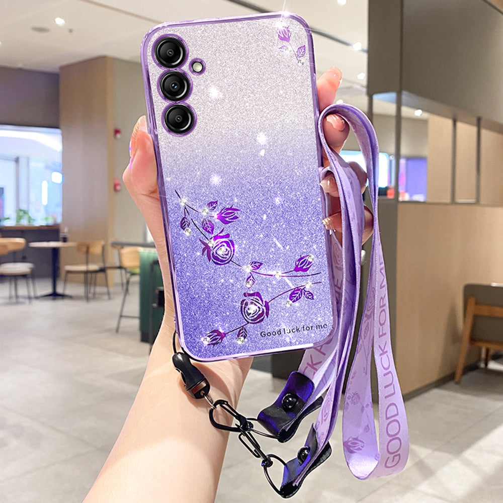 KADEM For Samsung Galaxy A16 5G / A16 4G Case Flower Pattern TPU Gradient Phone Cover with Lanyards - Purple