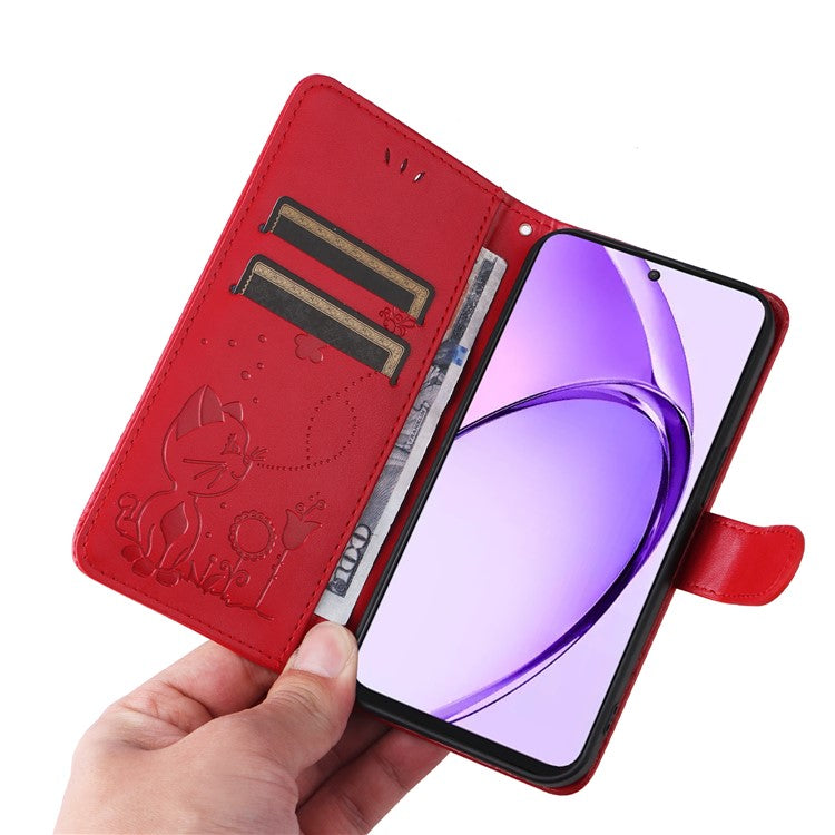KT Imprinting Flower Series-4 For Oppo A3 Pro (Global) 5G Case Cat Bee Pattern Flip Leather Phone Cover - Red