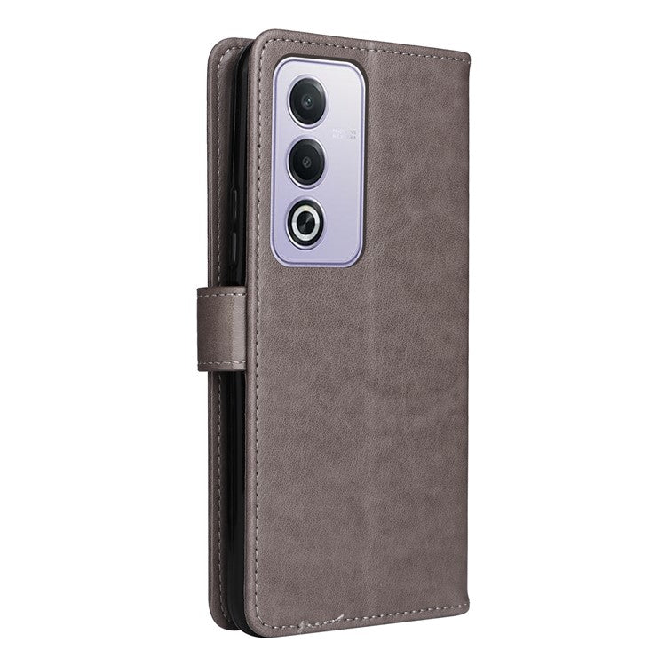 KT Imprinting Flower Series-4 For Oppo A3 Pro (Global) 5G Case Cat Bee Pattern Flip Leather Phone Cover - Grey