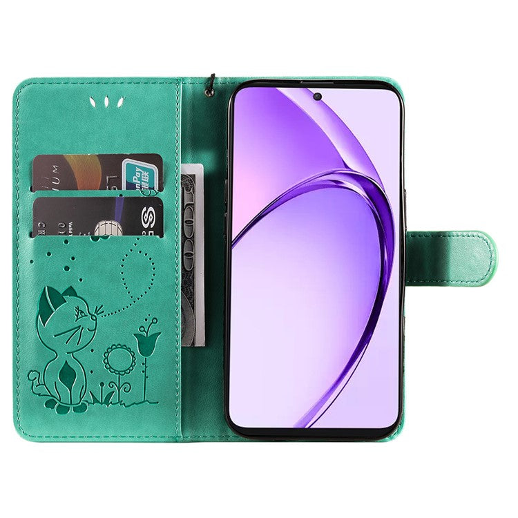 KT Imprinting Flower Series-4 For Oppo A3 Pro (Global) 5G Case Cat Bee Pattern Flip Leather Phone Cover - Green