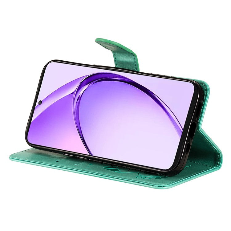 KT Imprinting Flower Series-4 For Oppo A3 Pro (Global) 5G Case Cat Bee Pattern Flip Leather Phone Cover - Green