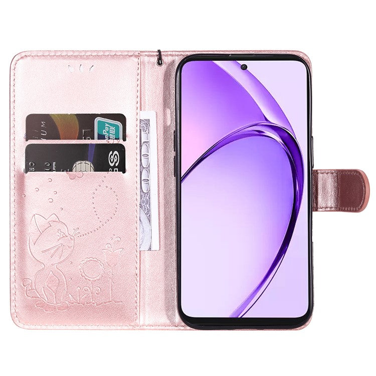 KT Imprinting Flower Series-4 For Oppo A3 Pro (Global) 5G Case Cat Bee Pattern Flip Leather Phone Cover - Rose Gold